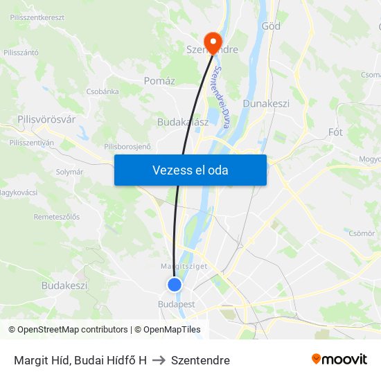 Margit Híd, Budai Hídfő H to Szentendre map