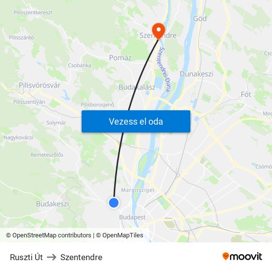 Ruszti Út to Szentendre map