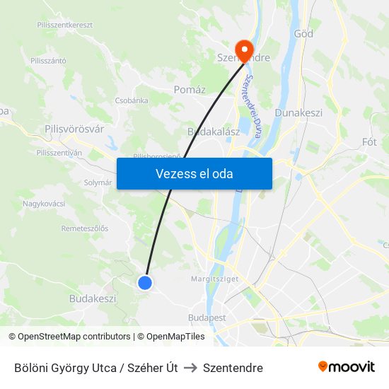 Bölöni György Utca / Széher Út to Szentendre map