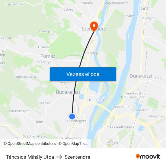Táncsics Mihály Utca to Szentendre map