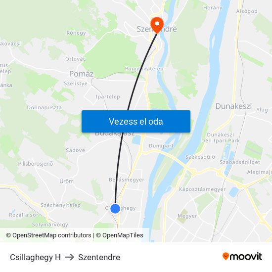 Csillaghegy H to Szentendre map