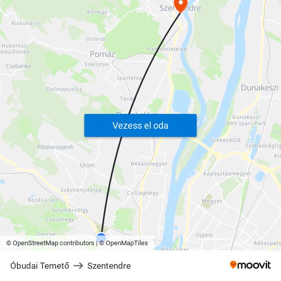 Óbudai Temető to Szentendre map