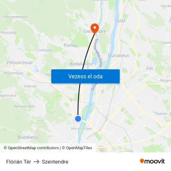 Flórián Tér to Szentendre map
