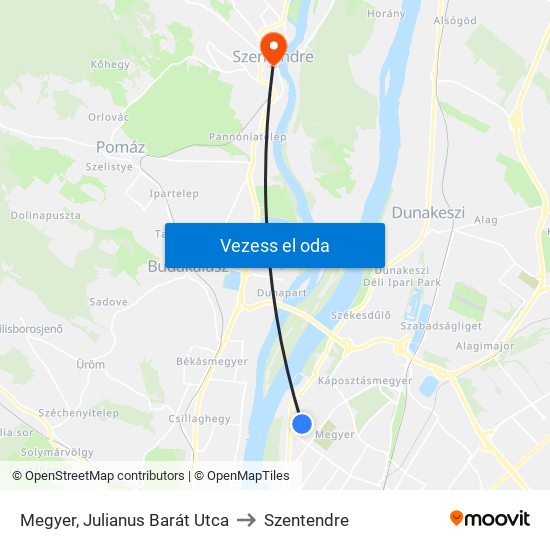 Megyer, Julianus Barát Utca to Szentendre map