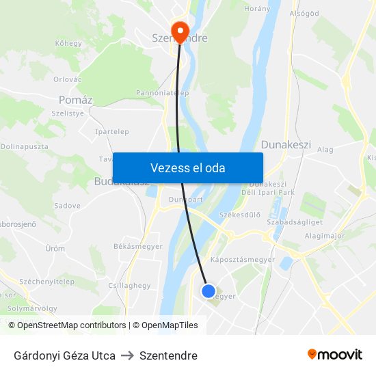 Gárdonyi Géza Utca to Szentendre map