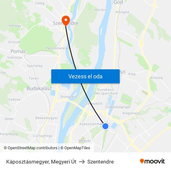 Káposztásmegyer, Megyeri Út to Szentendre map