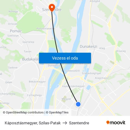 Káposztásmegyer, Szilas-Patak to Szentendre map