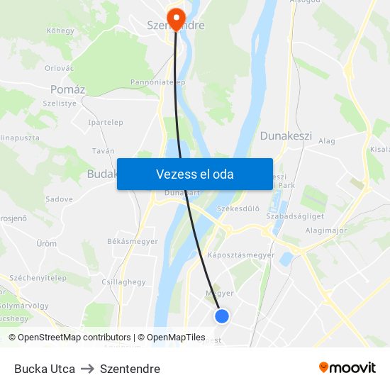 Bucka Utca to Szentendre map
