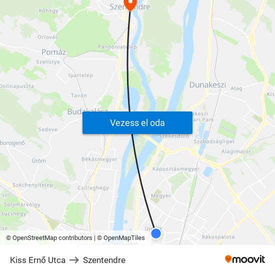 Kiss Ernő Utca to Szentendre map