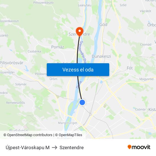 Újpest-Városkapu M to Szentendre map