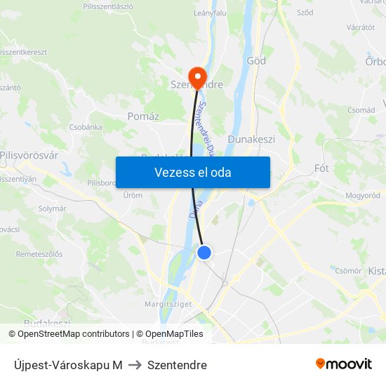 Újpest-Városkapu M to Szentendre map