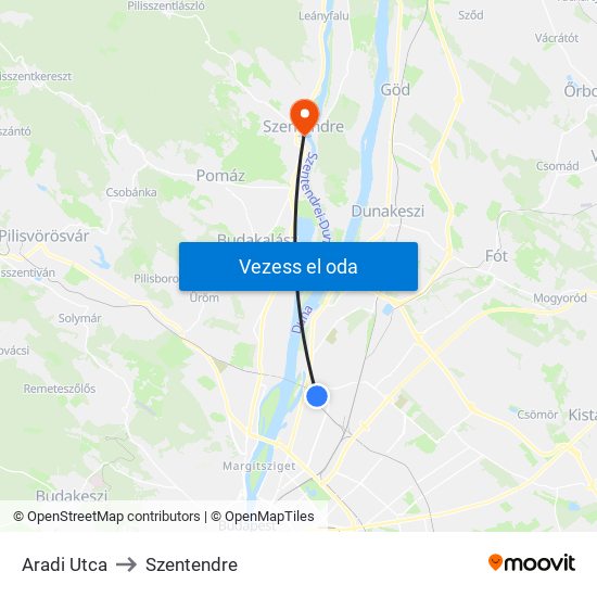 Aradi Utca to Szentendre map
