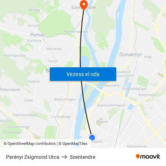 Perényi Zsigmond Utca to Szentendre map