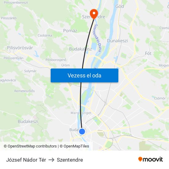 József Nádor Tér to Szentendre map