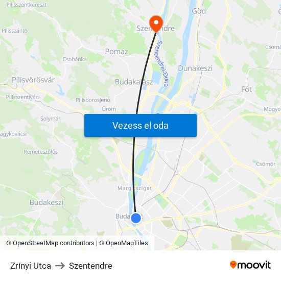 Zrínyi Utca to Szentendre map