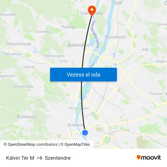 Kálvin Tér M to Szentendre map