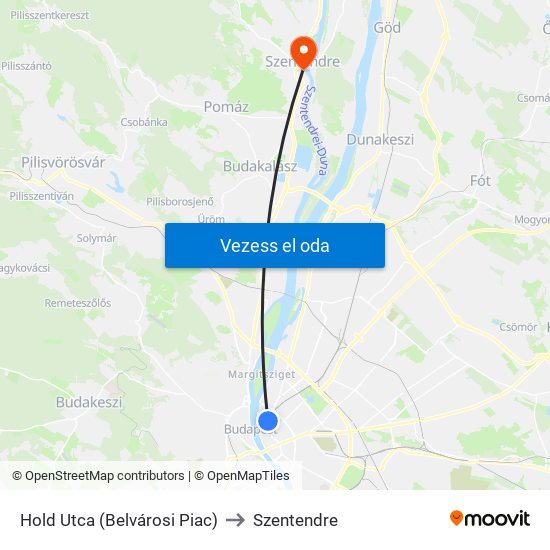 Hold Utca (Belvárosi Piac) to Szentendre map