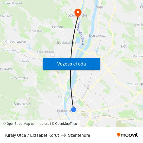 Király Utca / Erzsébet Körút to Szentendre map