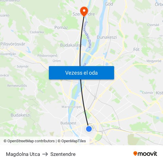 Magdolna Utca to Szentendre map