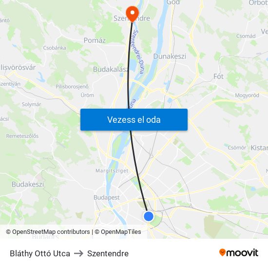 Bláthy Ottó Utca to Szentendre map