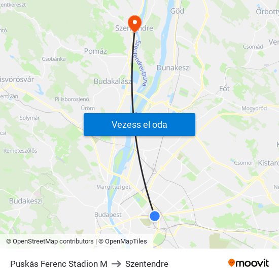 Puskás Ferenc Stadion M to Szentendre map