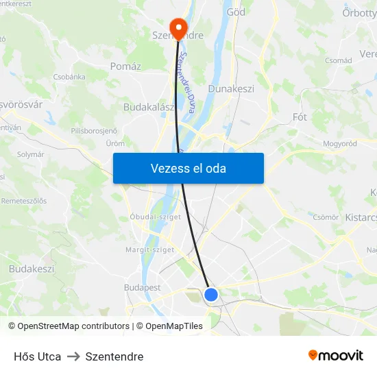 Hős Utca to Szentendre map