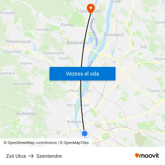 Zsil Utca to Szentendre map