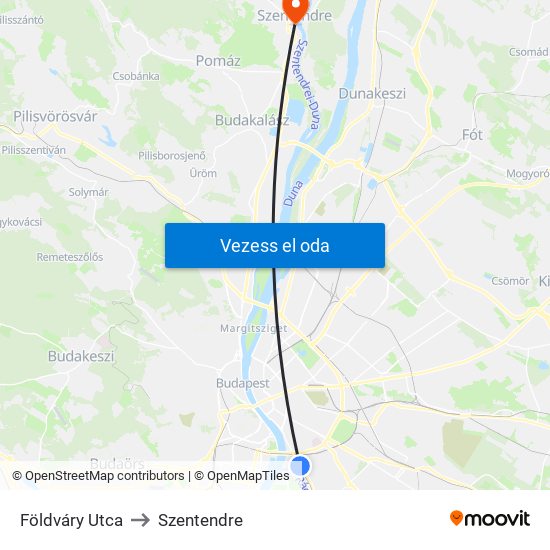 Földváry Utca to Szentendre map