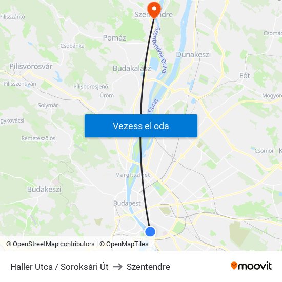 Haller Utca / Soroksári Út to Szentendre map