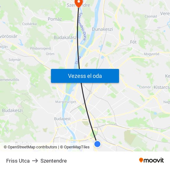 Friss Utca to Szentendre map