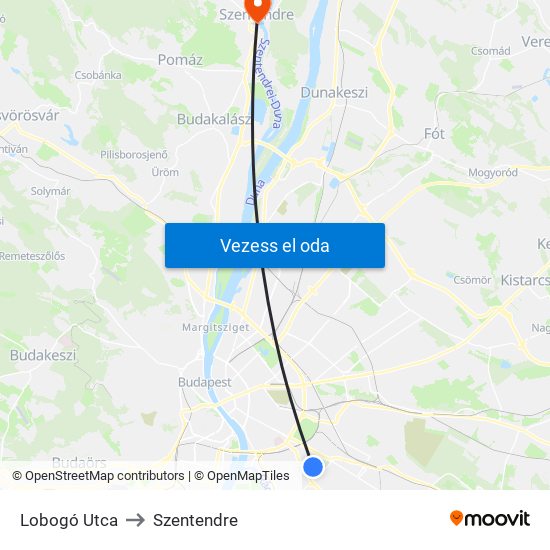 Lobogó Utca to Szentendre map