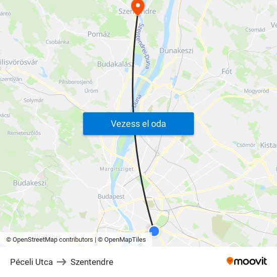 Péceli Utca to Szentendre map