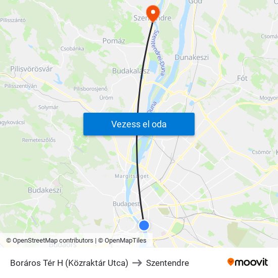 Boráros Tér H (Közraktár Utca) to Szentendre map