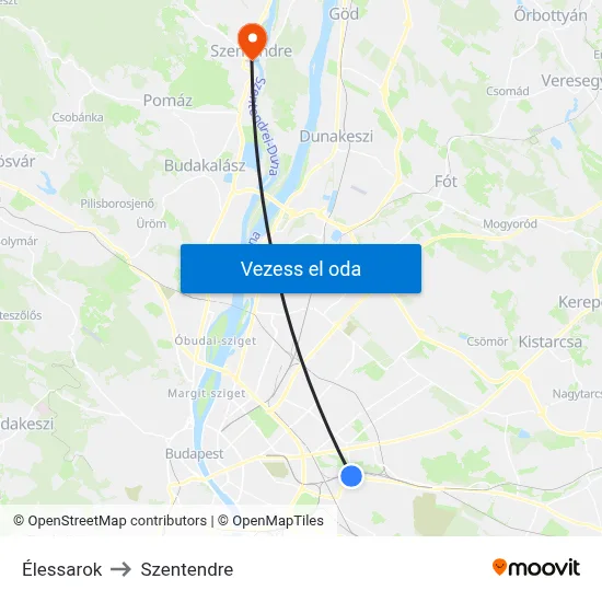 Élessarok to Szentendre map