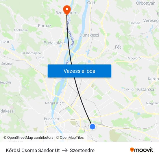 Kőrösi Csoma Sándor Út to Szentendre map