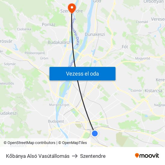 Kőbánya Alsó Vasútállomás to Szentendre map