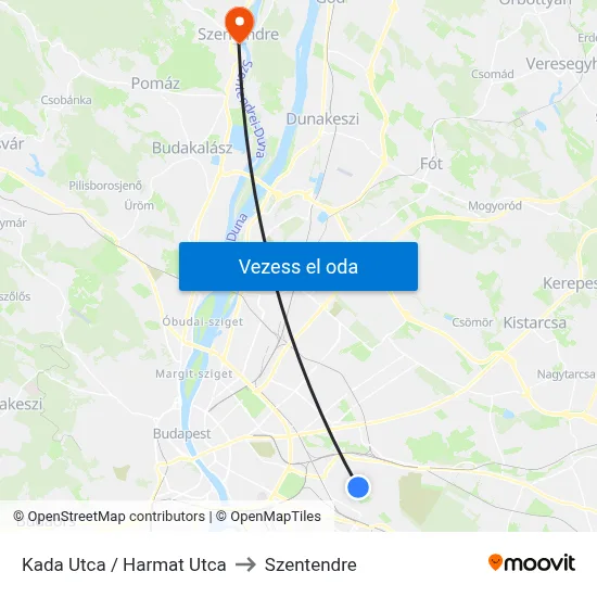 Kada Utca / Harmat Utca to Szentendre map