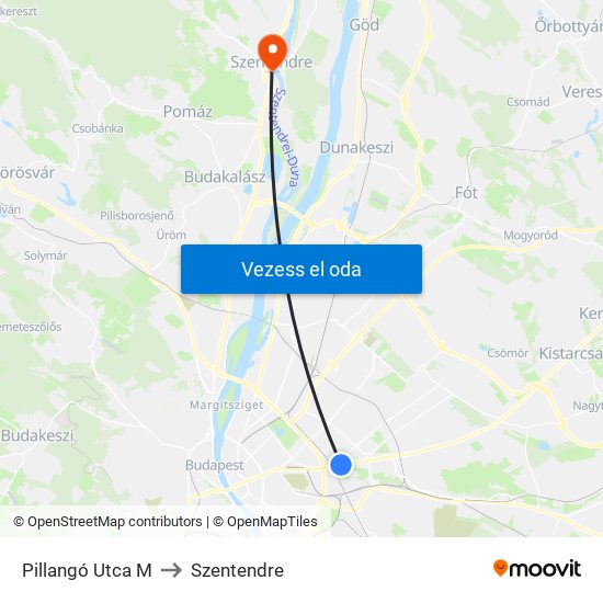 Pillangó Utca M to Szentendre map