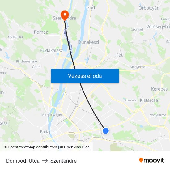 Dömsödi Utca to Szentendre map