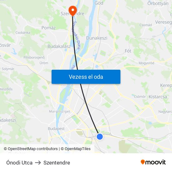Ónodi Utca to Szentendre map