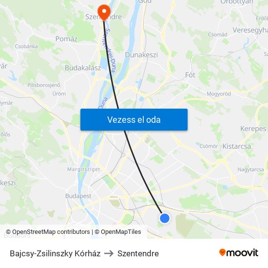 Bajcsy-Zsilinszky Kórház to Szentendre map