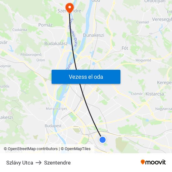 Szlávy Utca to Szentendre map