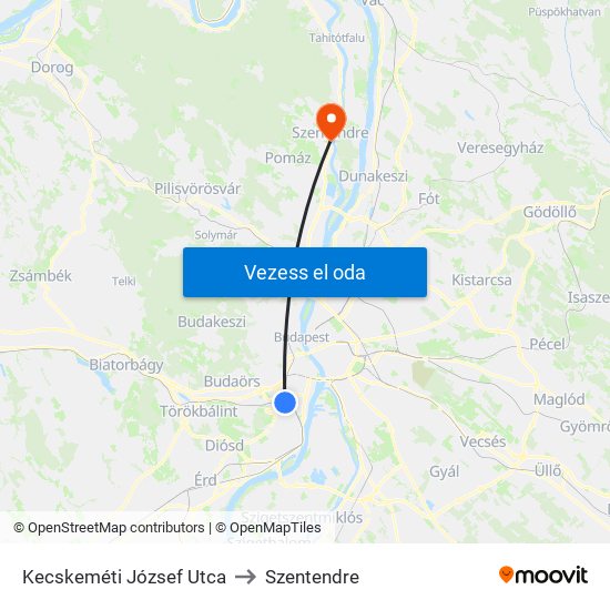 Kecskeméti József Utca to Szentendre map
