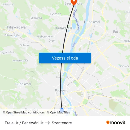 Etele Út / Fehérvári Út to Szentendre map
