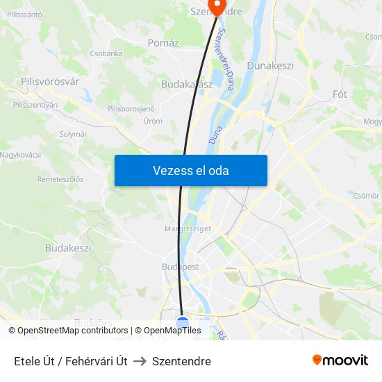 Etele Út / Fehérvári Út to Szentendre map