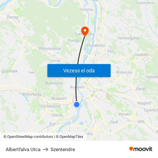 Albertfalva Utca to Szentendre map