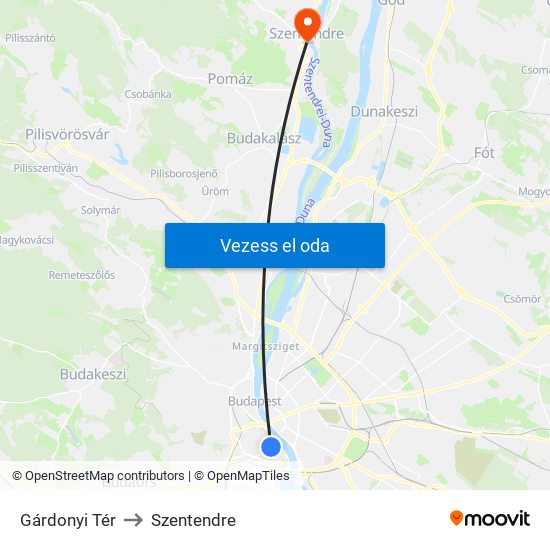Gárdonyi Tér to Szentendre map