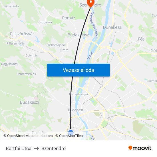 Bártfai Utca to Szentendre map