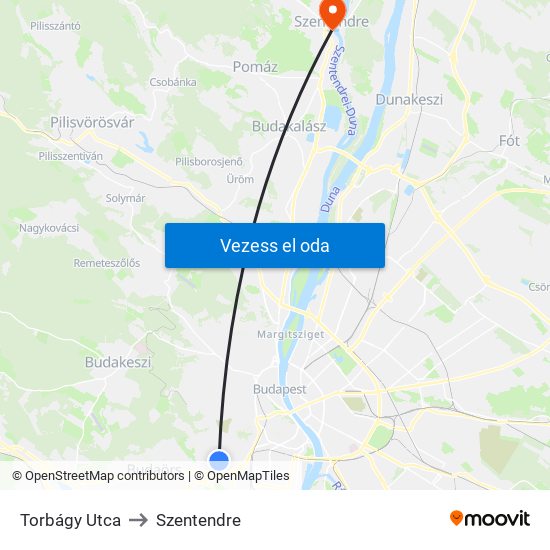 Torbágy Utca to Szentendre map