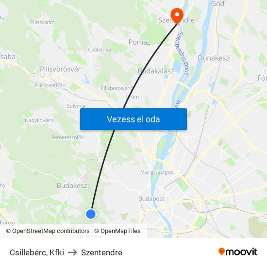 Csillebérc, Kfki to Szentendre map